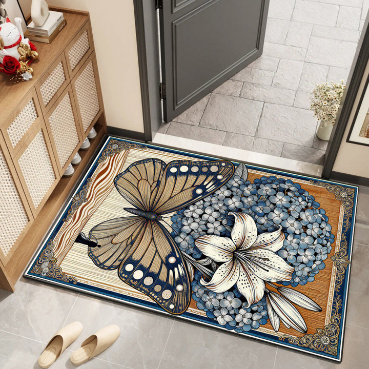 Artistic Butterfly Floral Area Mat