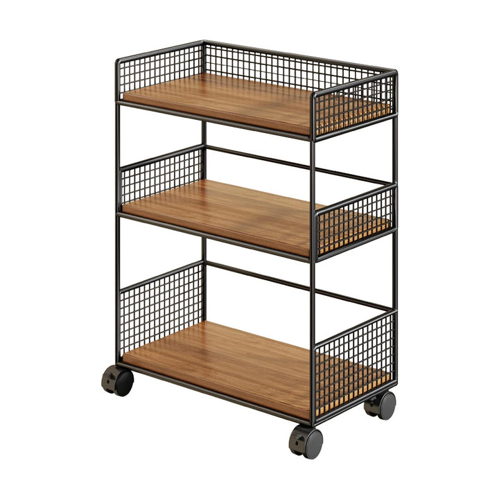 Slim Three-Tier Rolling Mesh Storage Cart with Locking Casters and Ventilated Shelves