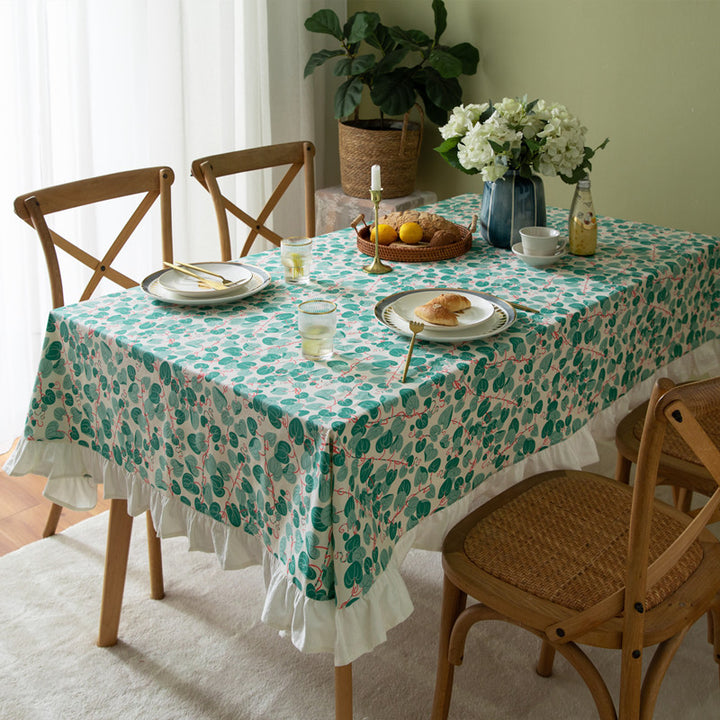 Ruffled Floral Pattern Tablecloth