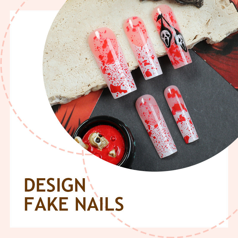 Acrylic Nail Set with Creative Bloody Splatter Design Kalsten