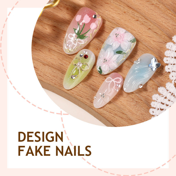 Acrylic nail set with handcrafted floral designs and glitter accents Kalsten