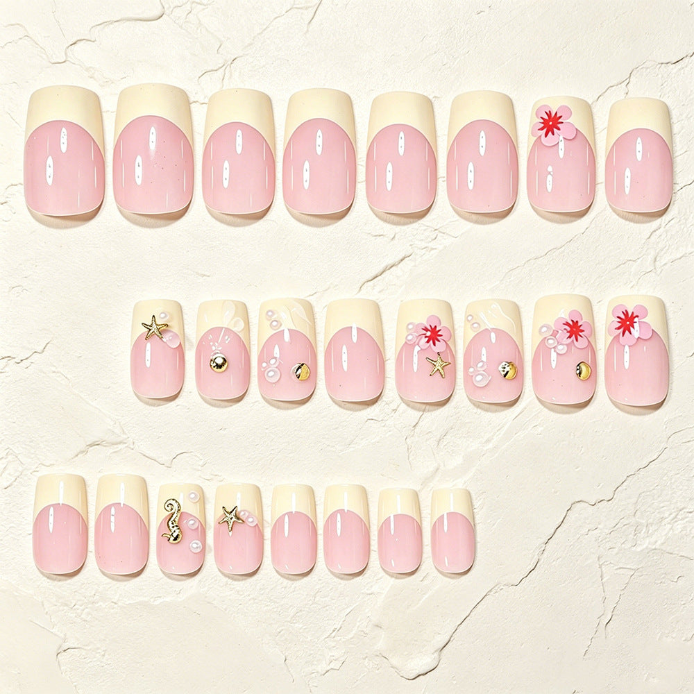 Tropical Shell and Flower Press-On Nail Art Kalsten