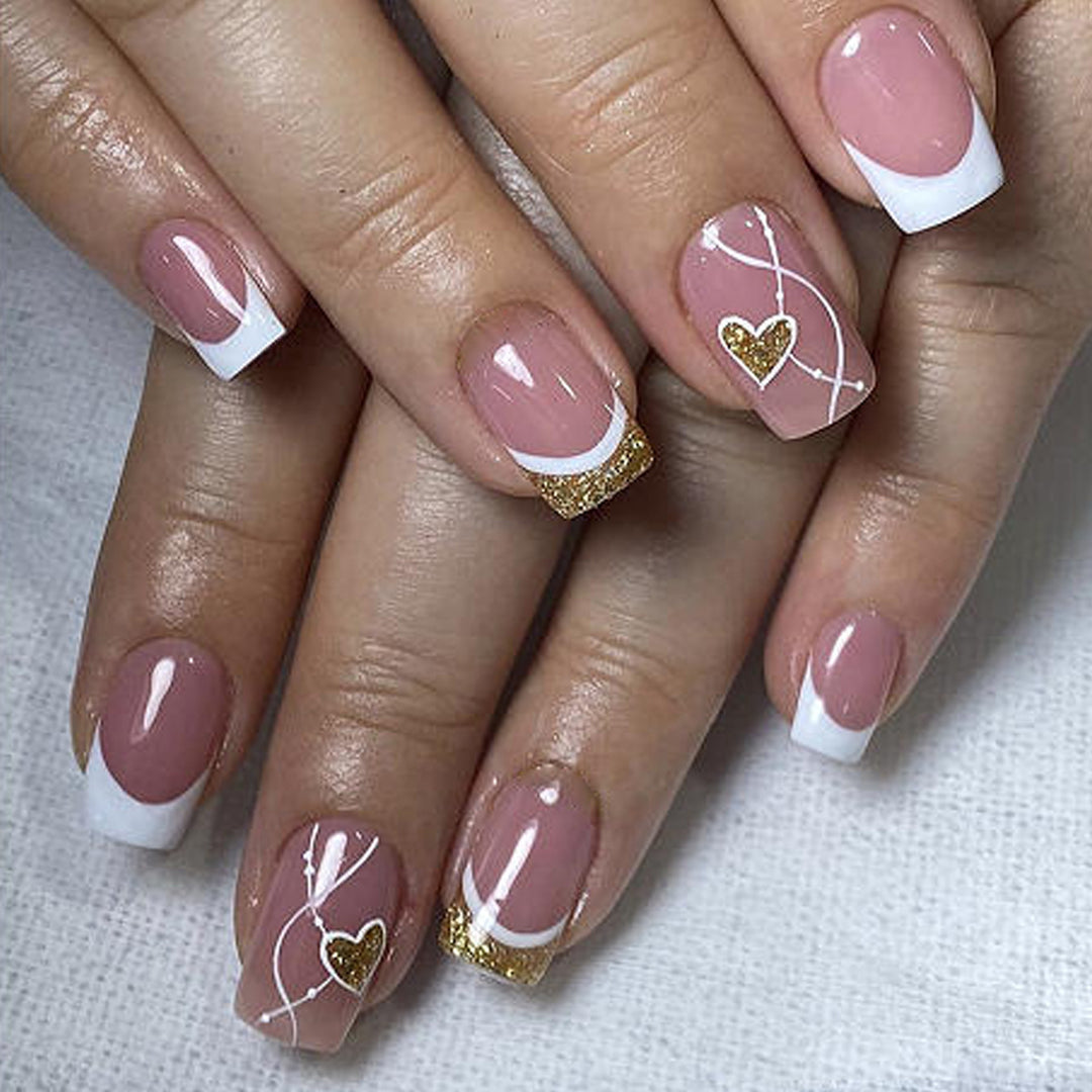 Elegant Heart-Accent Nail Art Extensions Kalsten