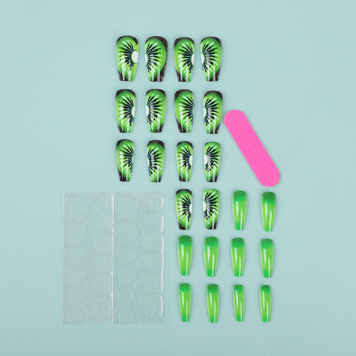 Creative artificial nails with kiwi motif Kalsten