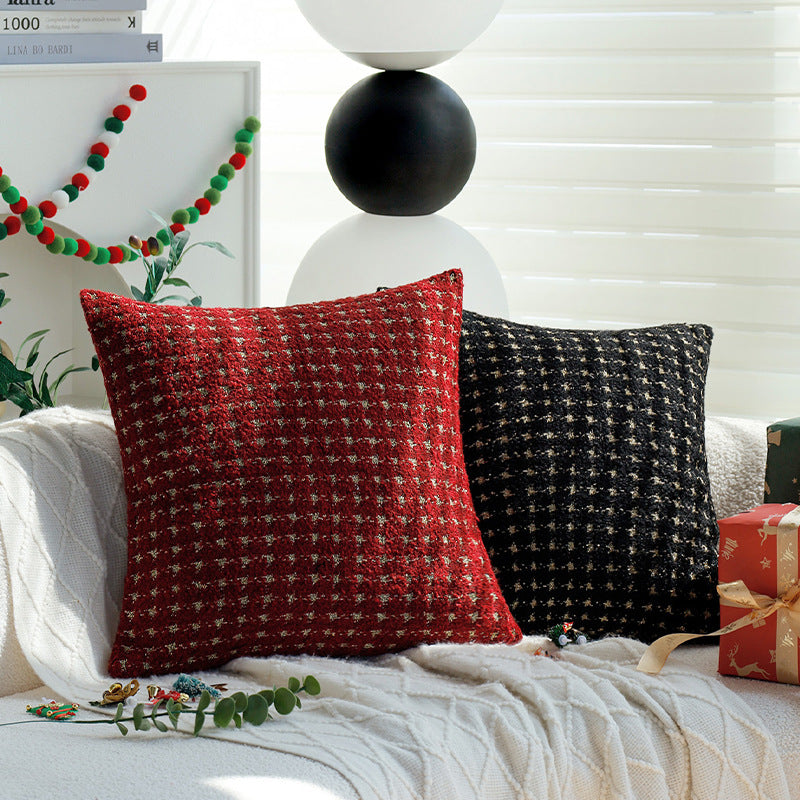 Square cushion cover with metallic houndstooth bouclé and concealed zipper Kalsten