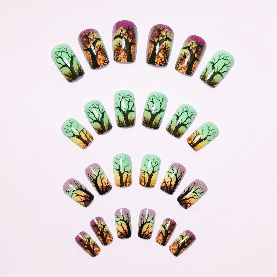 Artificial nails with fascinating tree silhouette design Kalsten