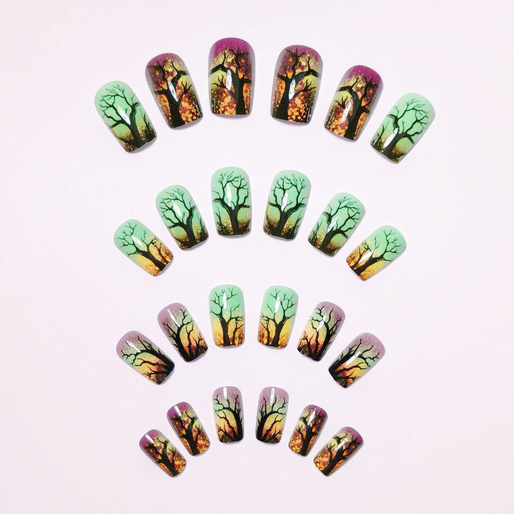 Artificial nails with fascinating tree silhouette design Kalsten