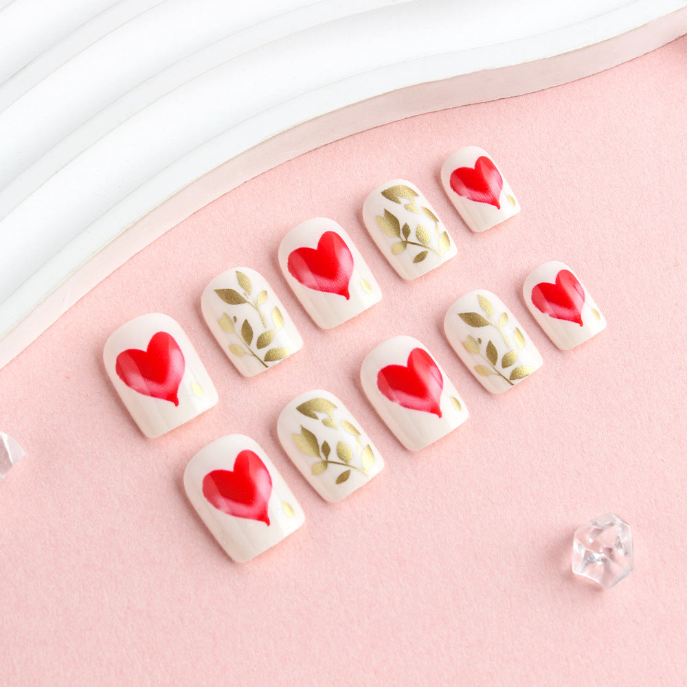 Romantic Heart-Designed Press-On Nail Art Set Kalsten