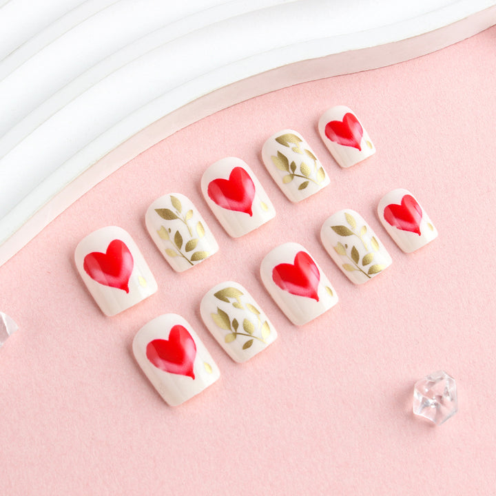 Romantic Heart-Designed Press-On Nail Art Set Kalsten