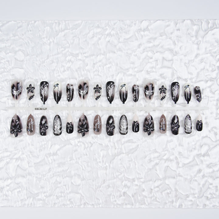 Elegant acrylic nail set with complex designs Kalsten