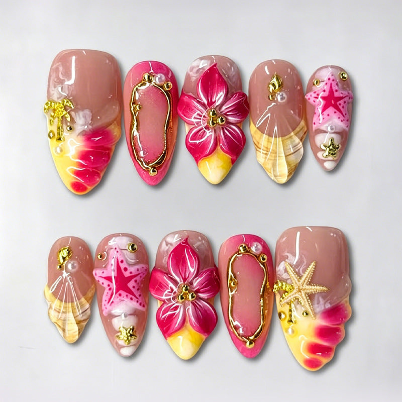 Artificial nail set with floral patterns and luxurious decorations Kalsten