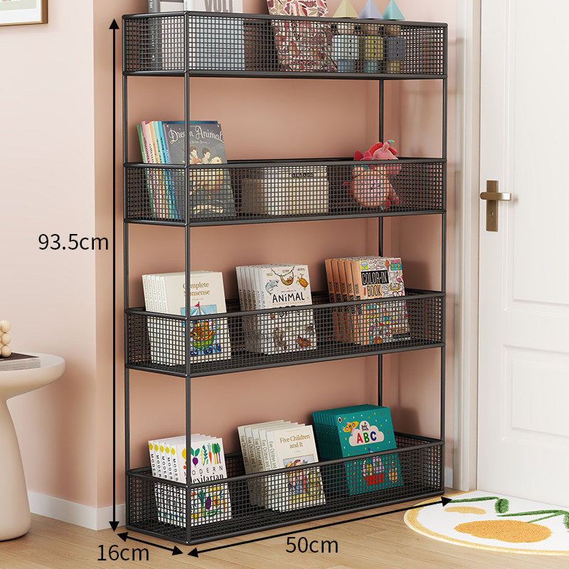 Industrial Metal Mesh Four-Tier Narrow Bookshelf Organizer