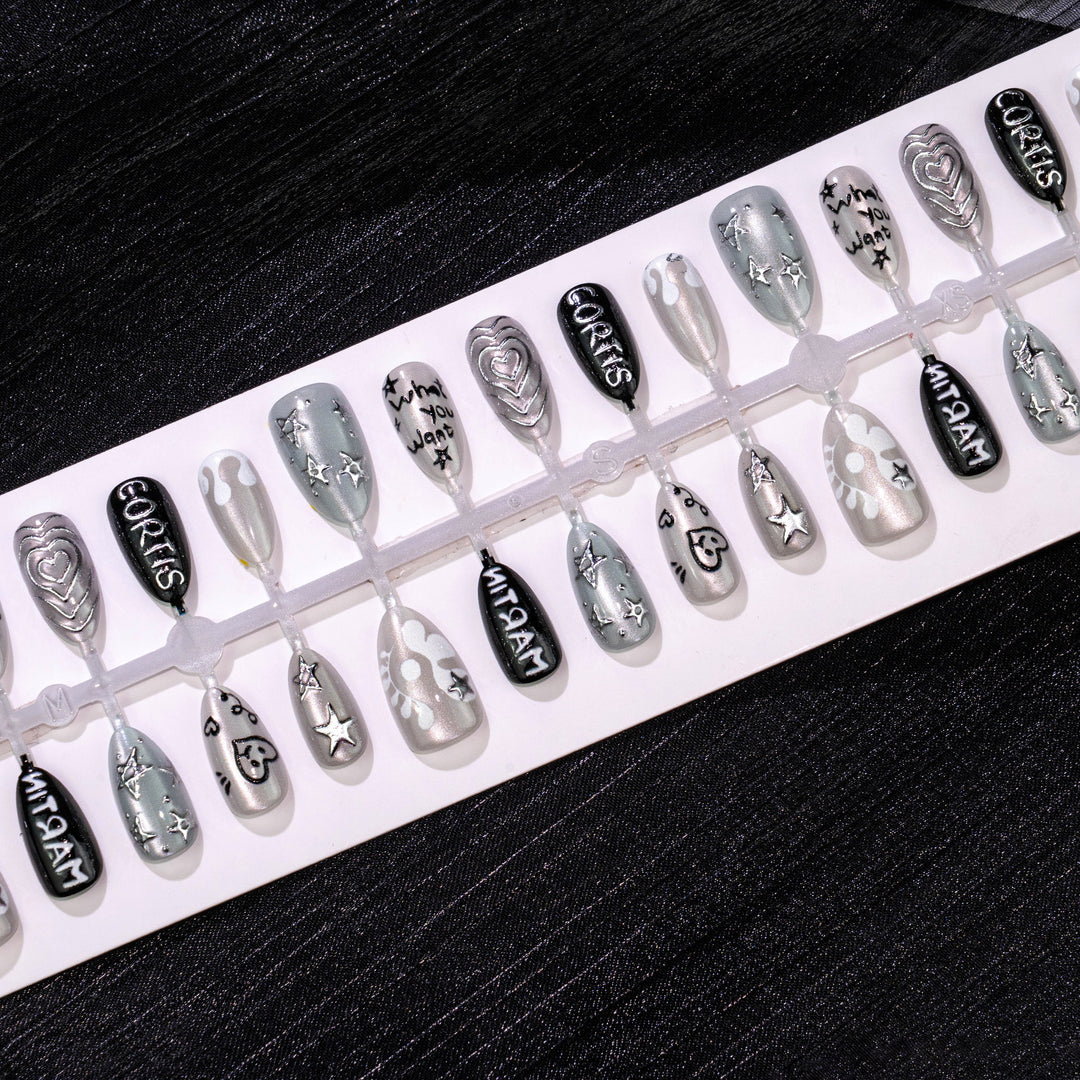 Artistic Press-On Nail Art Set with Custom Designs Kalsten