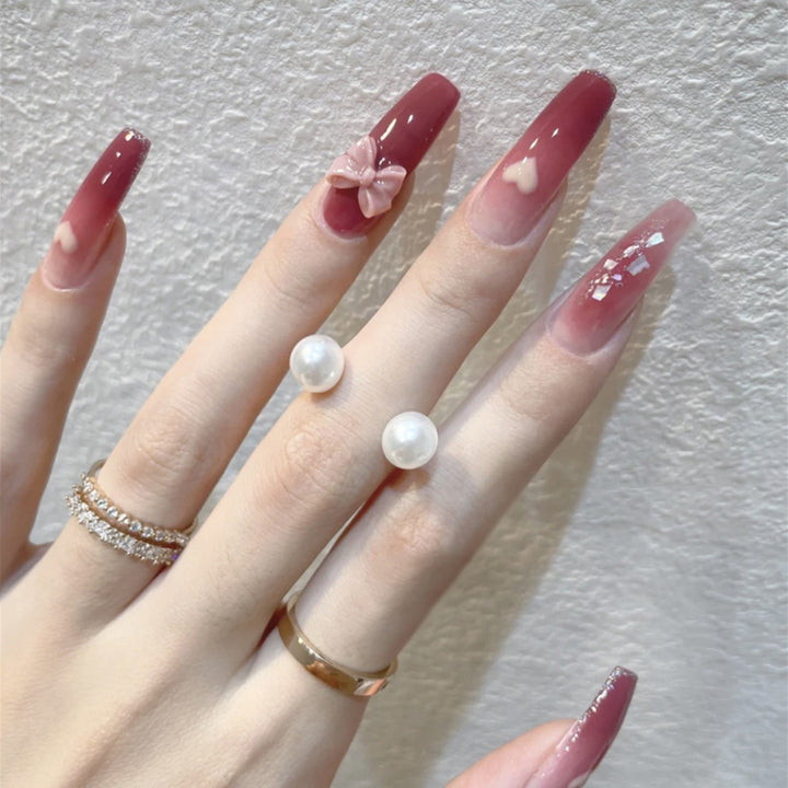 Artistic Press-On Nail Set with Floral Accents