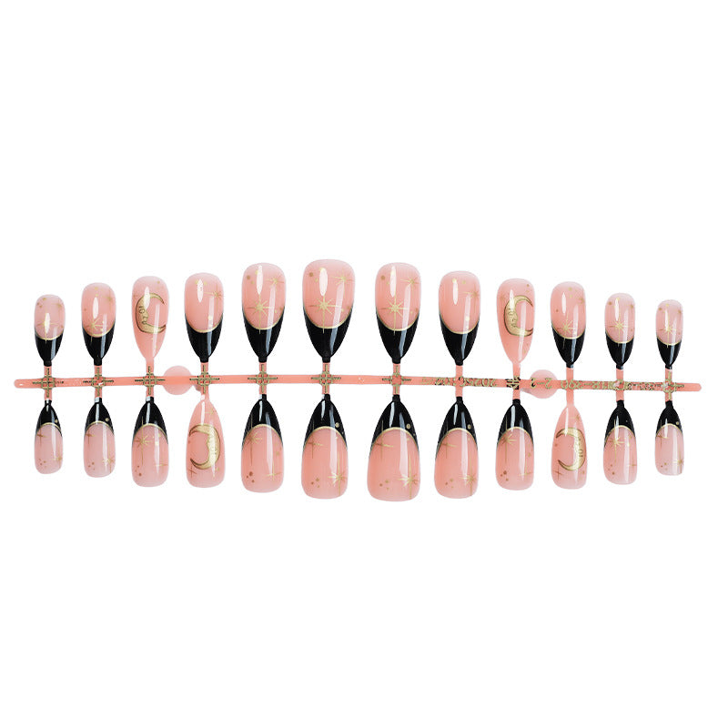 Nail extension set with elegant black-pink design and shiny accents Kalsten