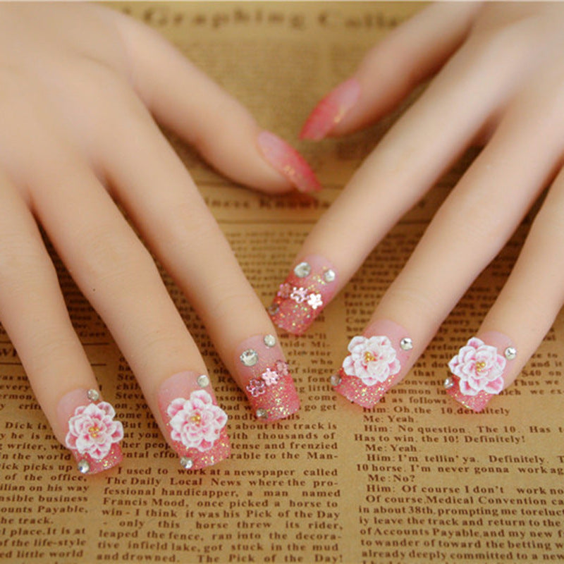 Artificial nails with elegant flower and rhinestone design Kalsten