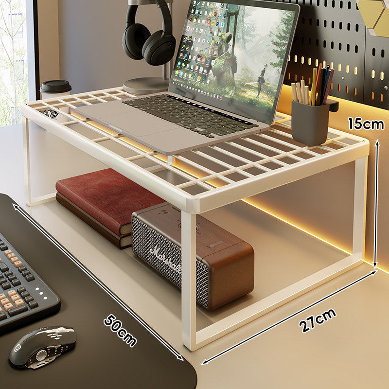 Ventilated Metal Grid Laptop & Monitor Riser with Under-Storage Shelf