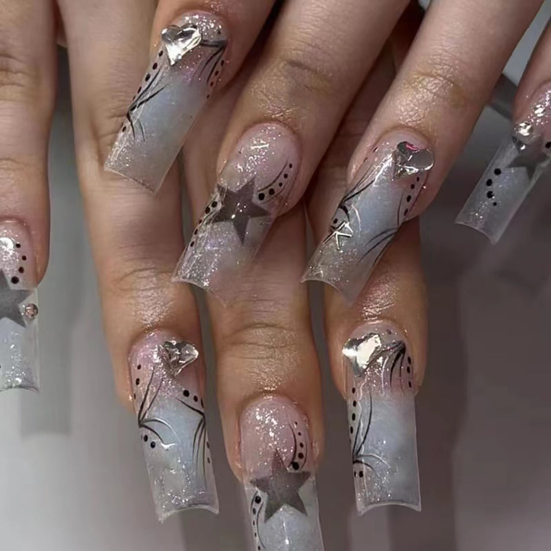 Star-Accented Stylish Long Press-On Nails Kalsten