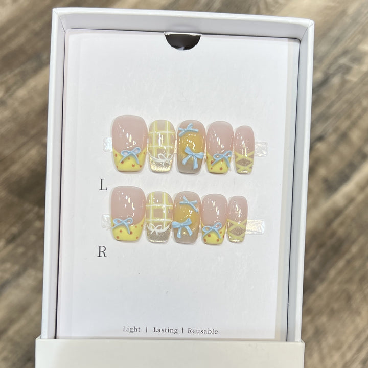 Decorative Press-On Nail Art Set with Charming Bow and Pattern Designs Kalsten