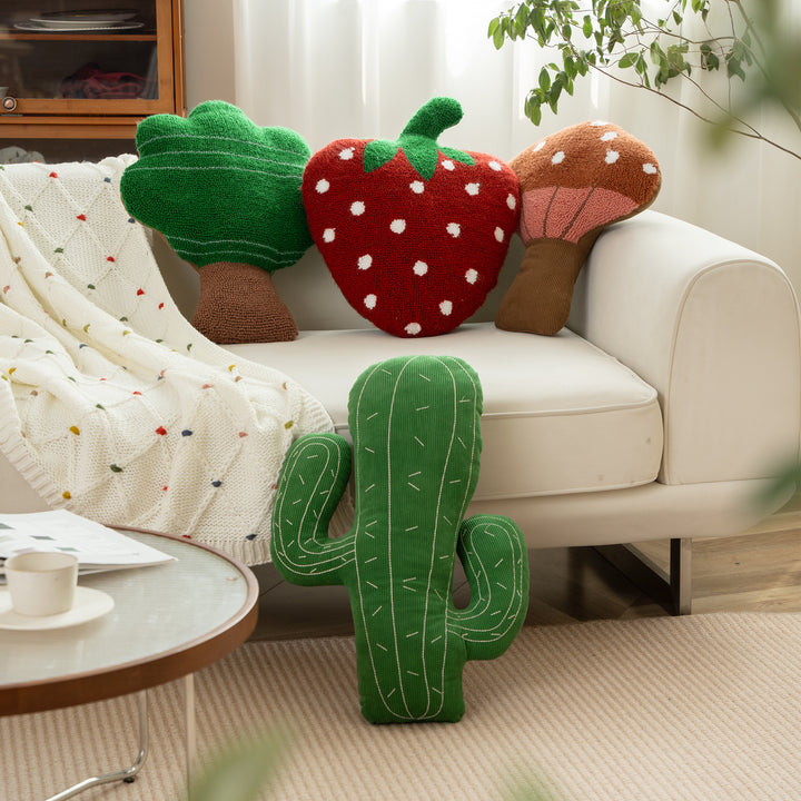 Decorative cactus cuddle pillow made of corduroy with embroidered structure