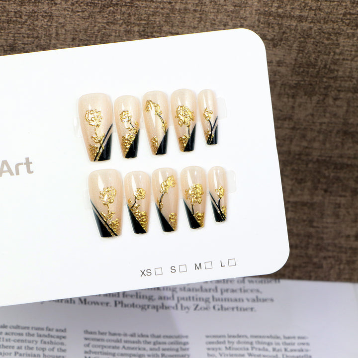 Decorative Press-On Nail Art Set with Elegant Floral Design Kalsten