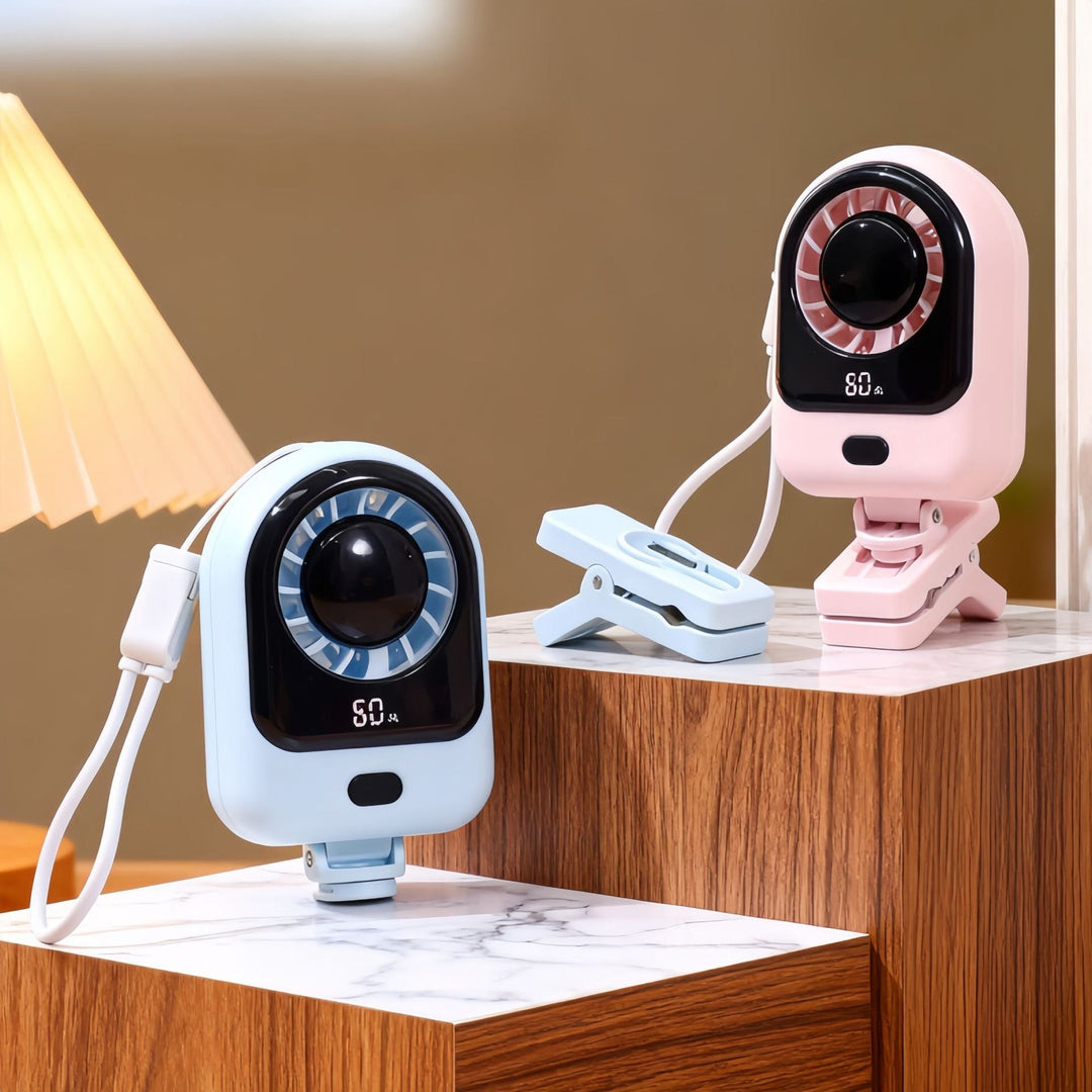 Women's Portable Mini Fan with Digital Display and Flexible Mount Kalsten