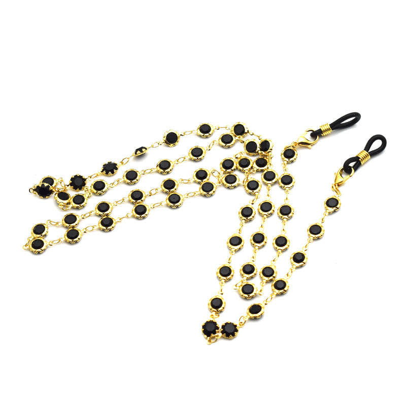 Elegant Black Gemstone Eyewear Chain Kalsten