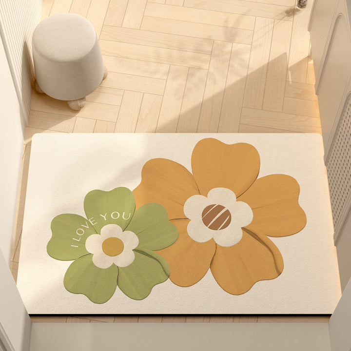 Whimsical Floral Motif Memory Foam Bath Mat