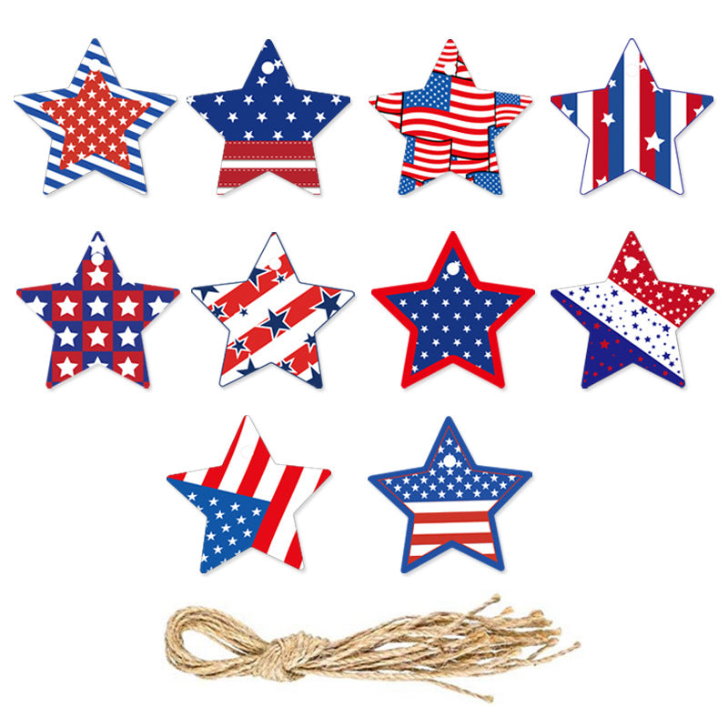Unisex paper star-shaped tag with USA motif and jute cord Kalsten