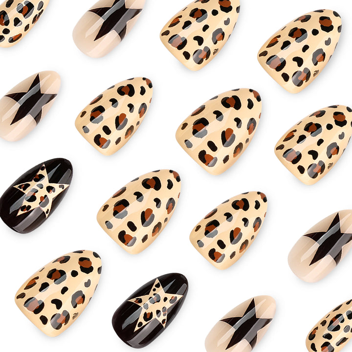 Artistic Nail Extensions with Leopard and Star Design Kalsten