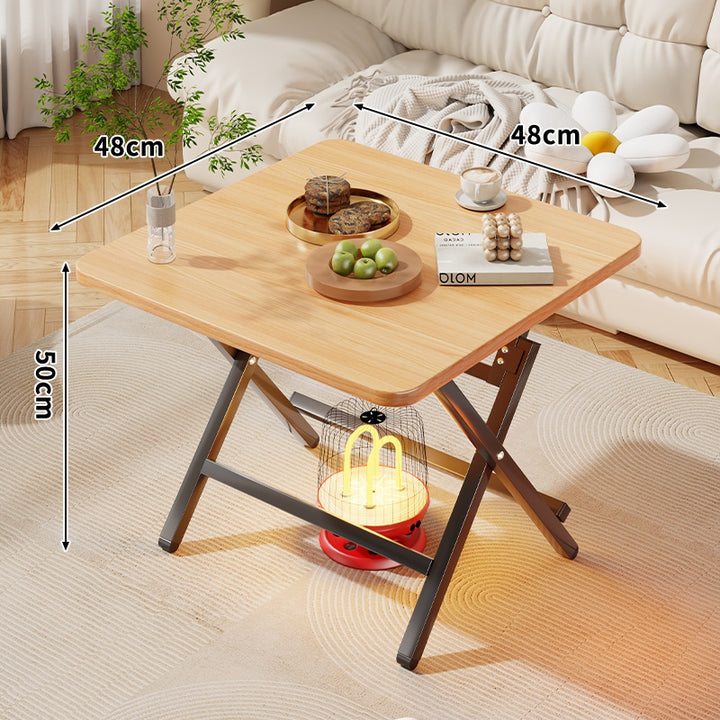 Foldable Square Coffee and Side Table with Marble-Effect Top and Collapsible X-Leg Frame