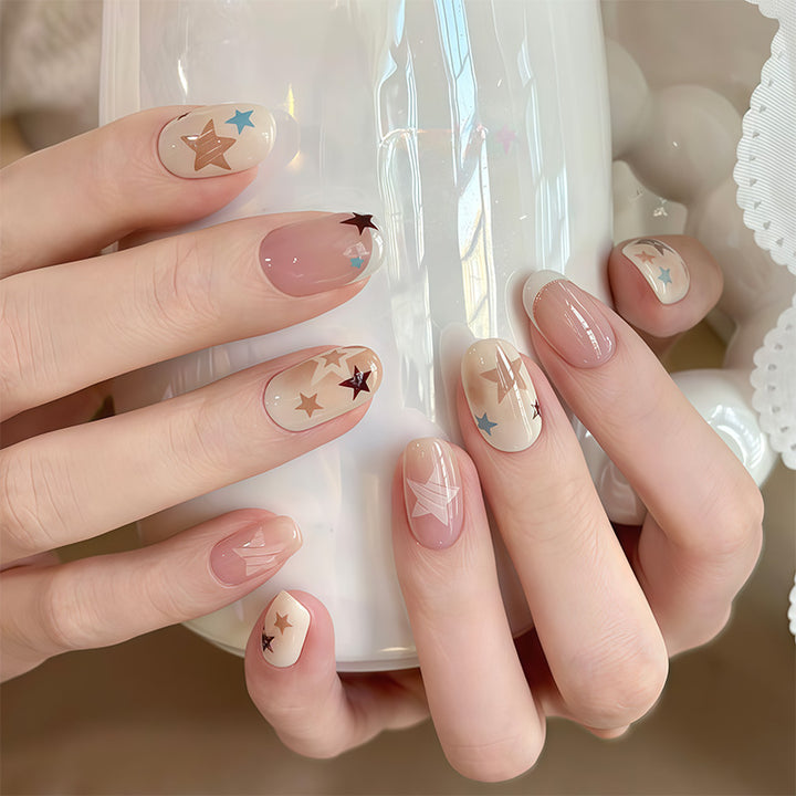 Artistic Press-On Nail Set with Star Designs Kalsten