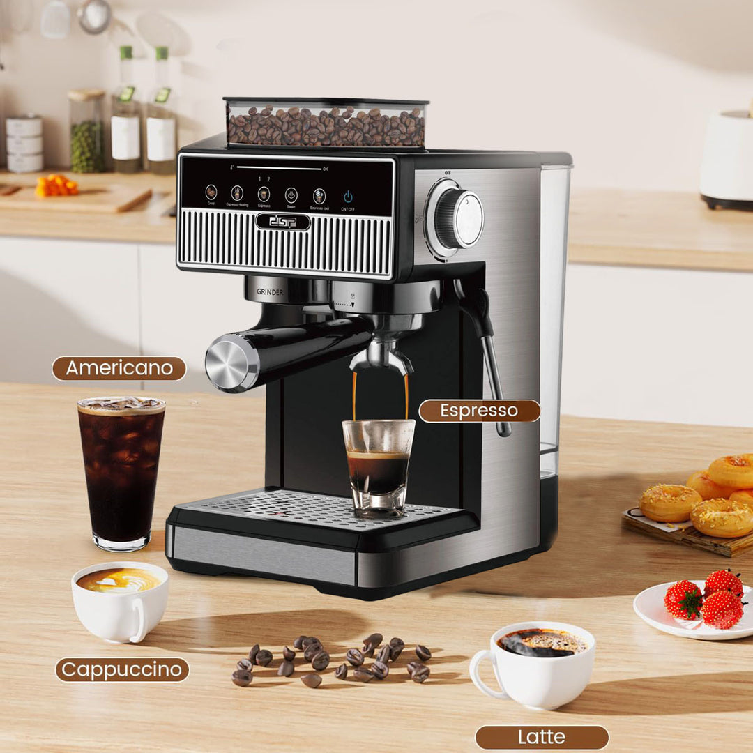 Espresso machine with integrated grinder and precise temperature settings Kalsten