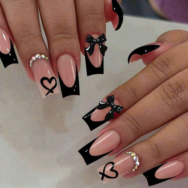 Artificials Nails Set with Elegant Bow and Heart Designs Kalsten