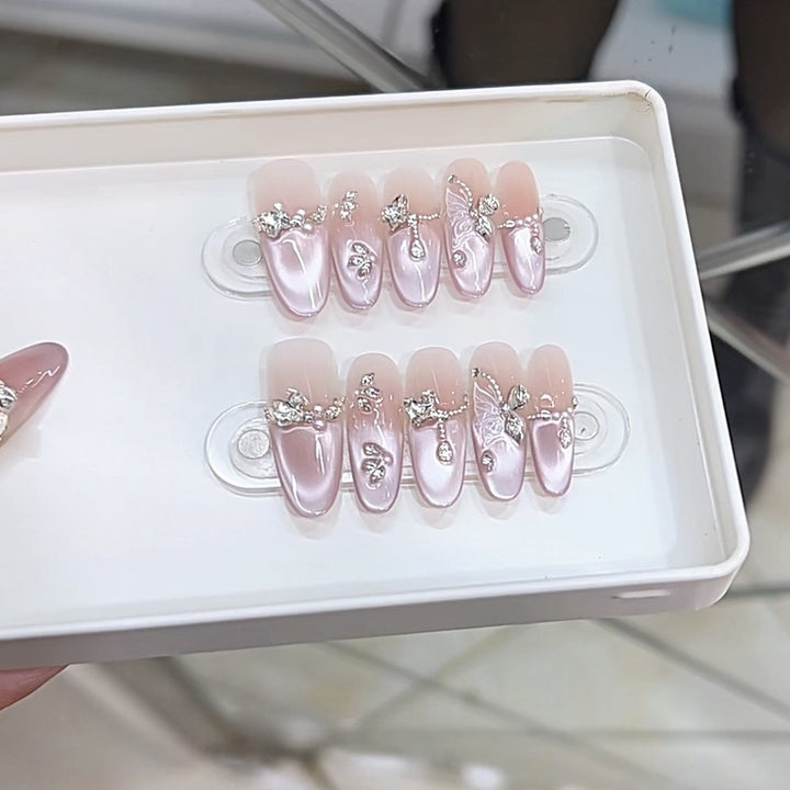 Elegant Rhinestone and Floral Press-On Nail Set Kalsten