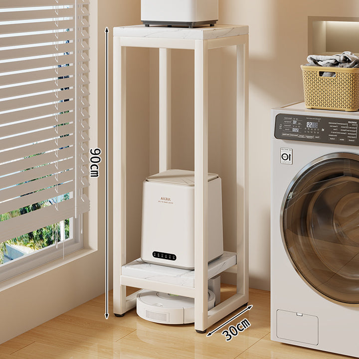 Narrow Two-Tier Metal Appliance Stand with Faux Marble Shelves