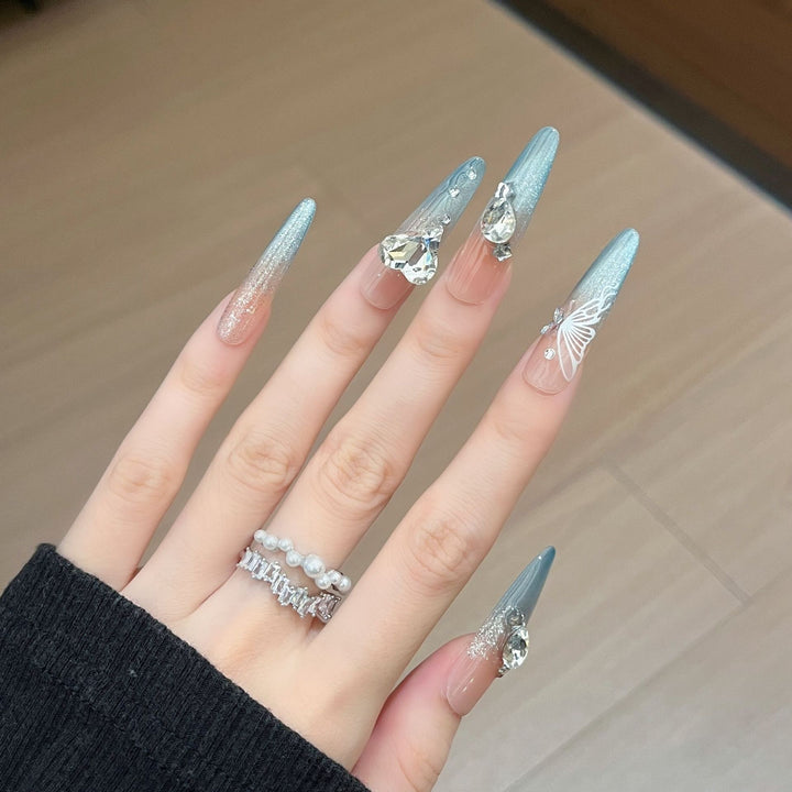 Artistic Crystal-Embellished Press-On Nail Art Kalsten