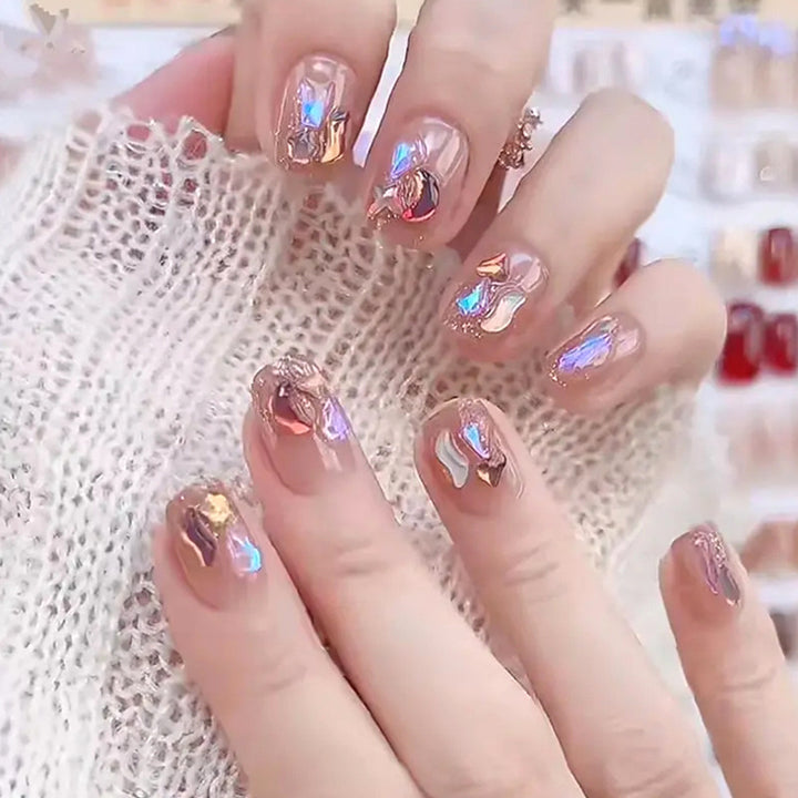 High-quality artificial nail set with glitter and holographic accents Kalsten