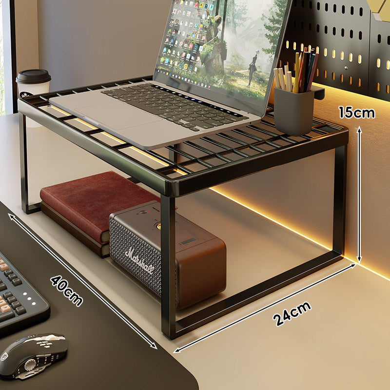 Ventilated Metal Grid Laptop & Monitor Riser with Under-Storage Shelf