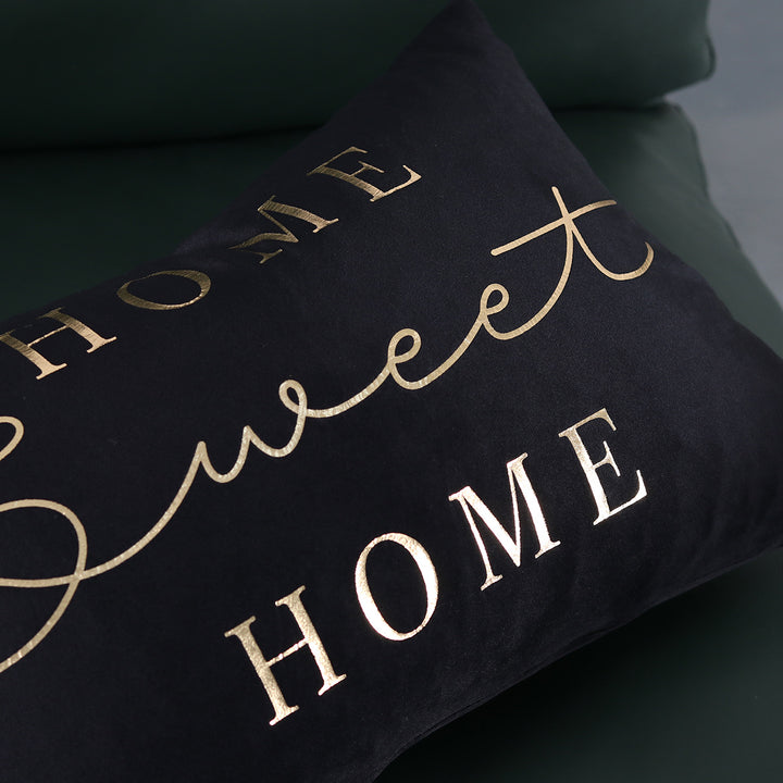 Rectangular Embroidered Slogan Throw Pillow Cover with Metallic Script Accent
