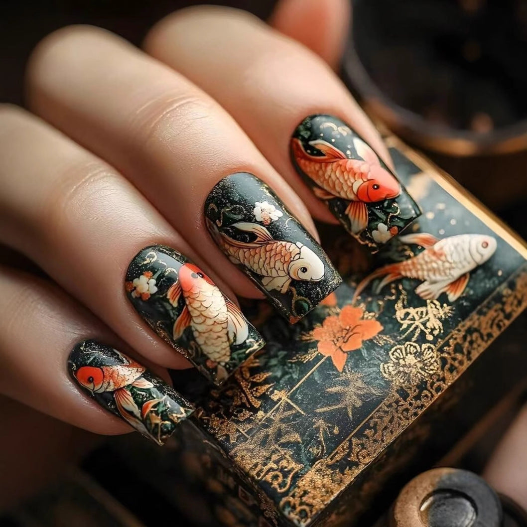 Acrylic nail set with detailed koi design Kalsten