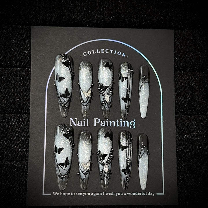 Artistic Butterfly-Embellished Press-On Nail Art Set