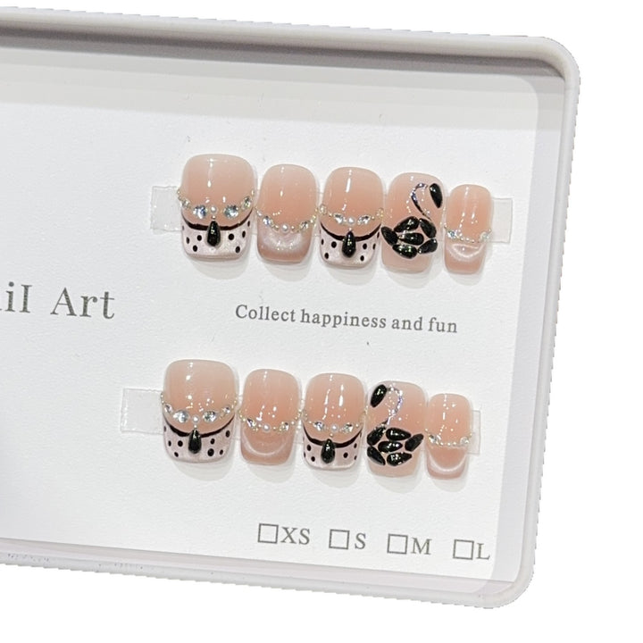 Elegant artificial nails with flower décor and glitter Kalsten
