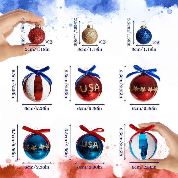 Unisex nan Christmas tree ornaments set in Americana style with glitter decoration and satin ribbon, shatterproof plastic ornaments Kalsten