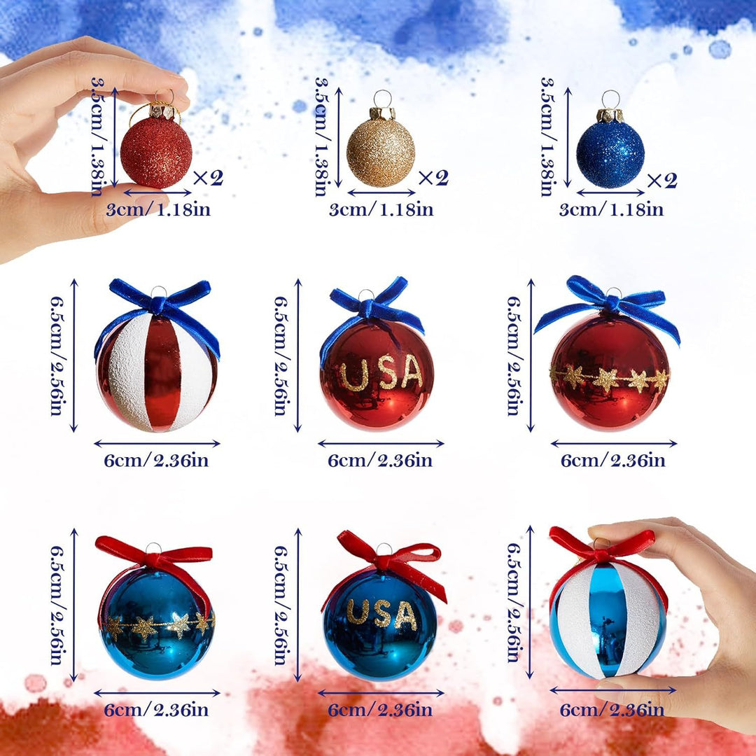 Unisex nan patriotic Christmas ball set with glitter and mirror surfaces as well as bow suspension Kalsten