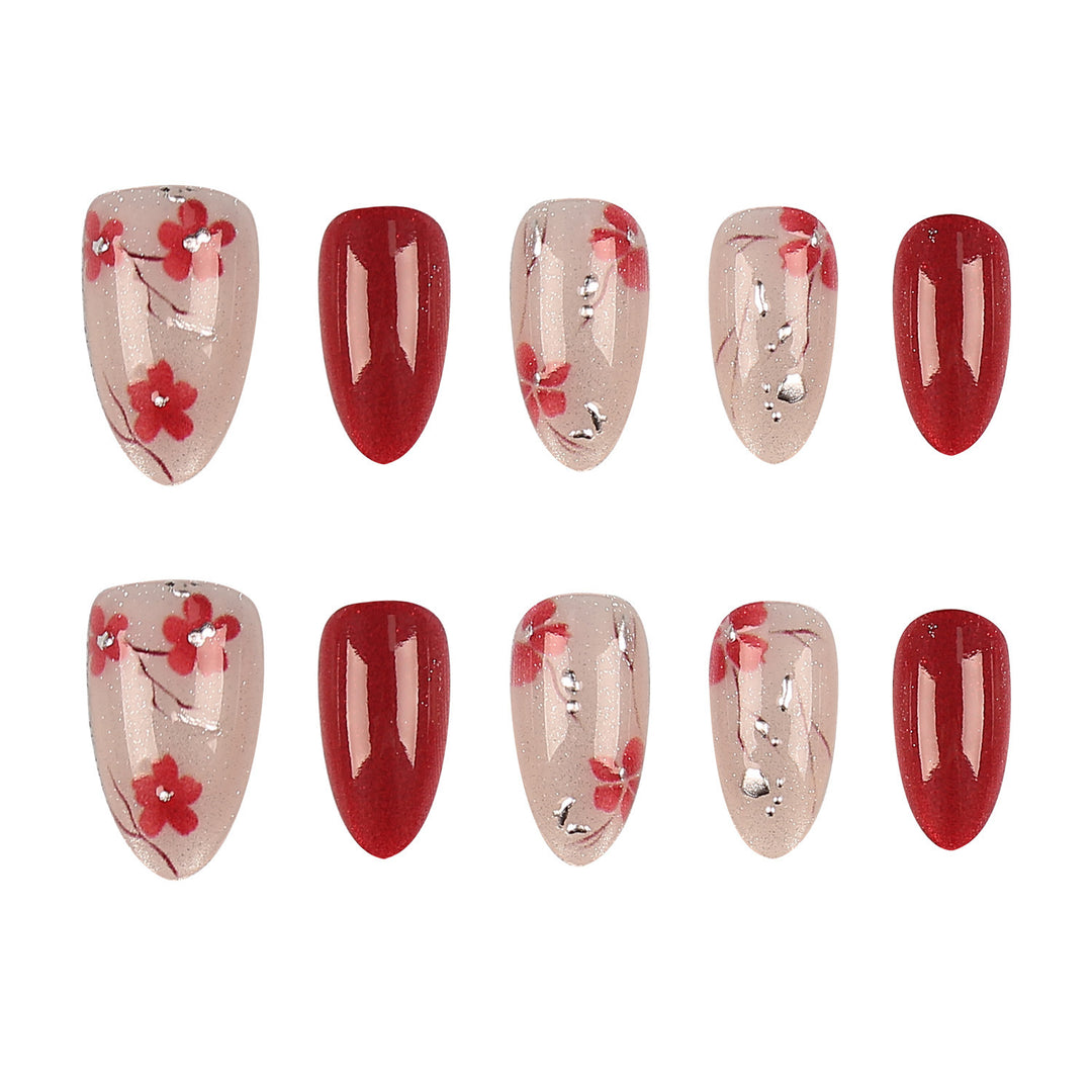 Floral Accent Press-On Nail Tips Set
