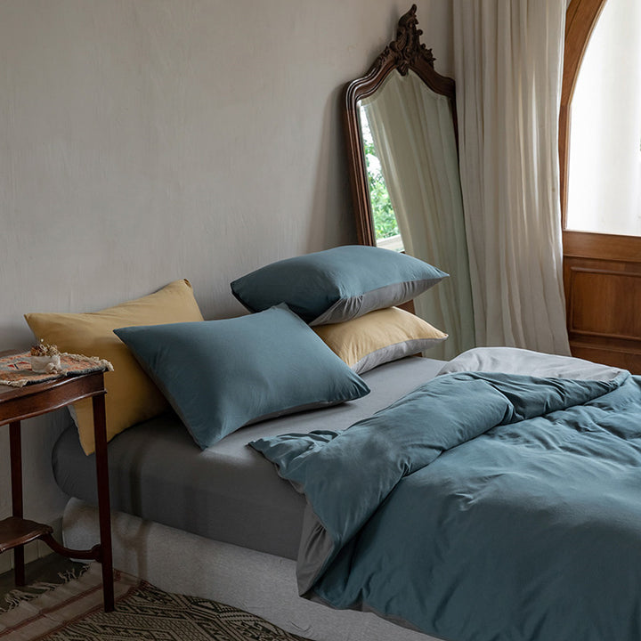 Reversible bedding set made of cotton-linen with skin-friendly, breathable structure
