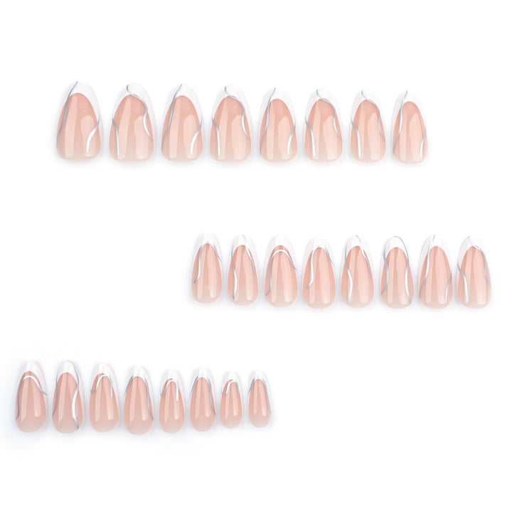 Elegant artificial nails with fine wave and glitter motifs Kalsten