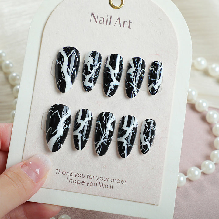 Stylish Artistic Press-On Nail Art Set with Lightning Design