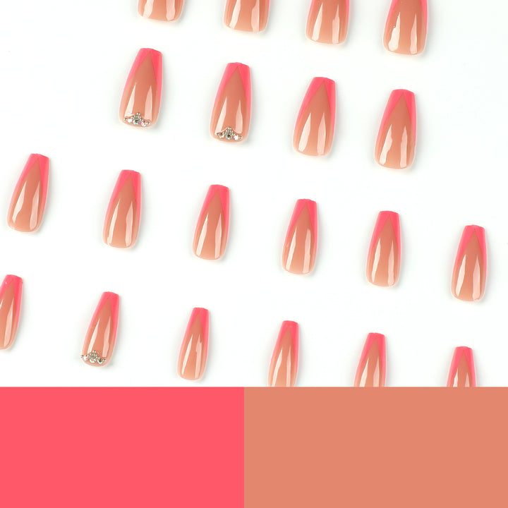 Artful Nail Extensions with Neon Tips and Rhinestone Decoration Kalsten